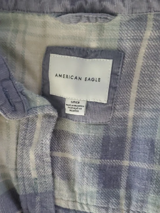American Eagle Light Purple Plaid Button-Up Shirt - Picture 3 of 4